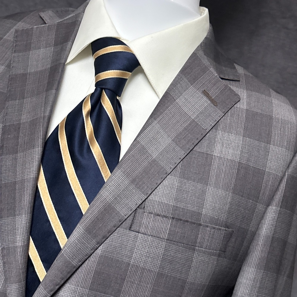 Carducci Sport Coat 38S Slim Fit Gray Plaid Wool Reda Italian 150s Blazer Jacket